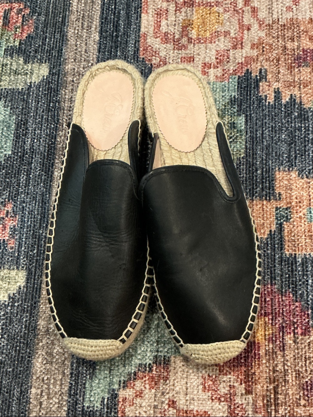 J. Crew Black Leather Espadrille Mule Slip-On